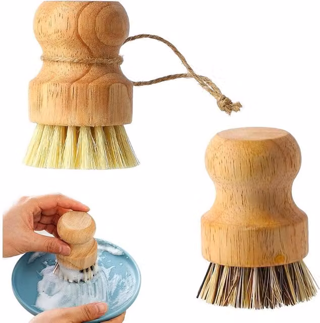 Havendro 2 Pack Bamboo Palm Scrub Dish Brush Set in Brown and Beige
