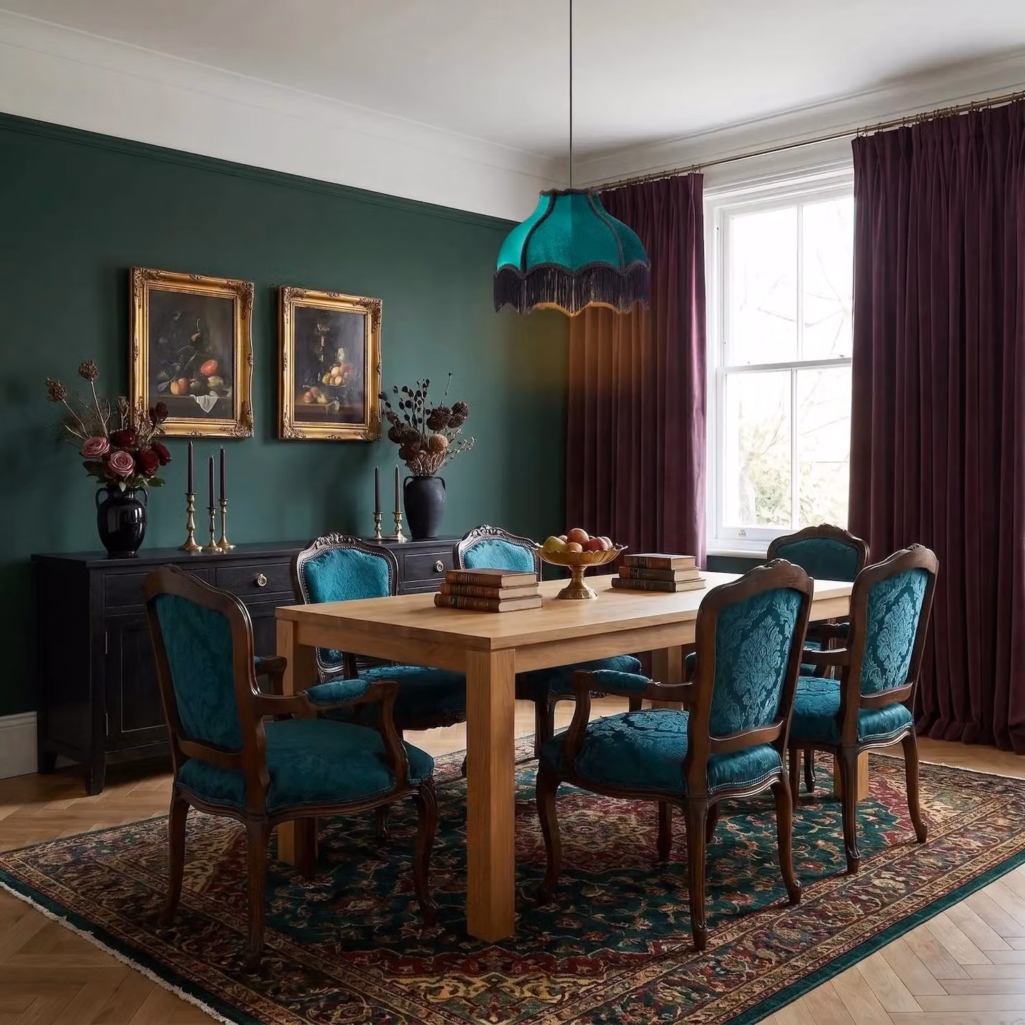 Happy Homewares Classic Victorian Emerald Green Velvet Dome Lamp Shade with Long Tassels and Embroidered Trims, Diameter: 36 cm – 5