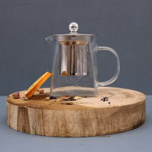 KDMD White Glass Infuser Teapot with Tower Shape, 350ml – 2