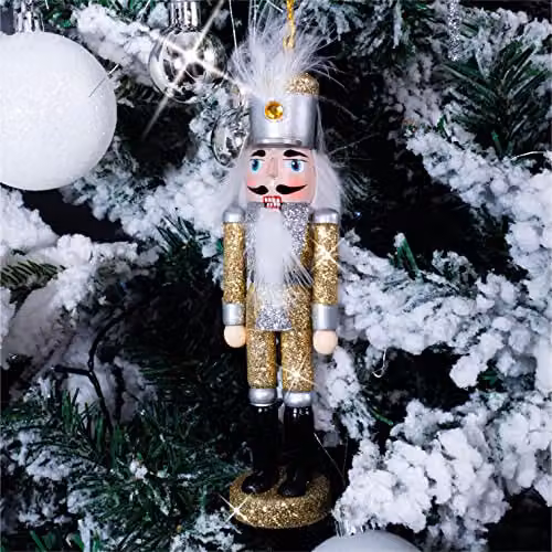 St Helens Home & Garden Nutcracker Christmas Tree Hanging Decoration, Silver and Gold, Height: 15 cm – 1
