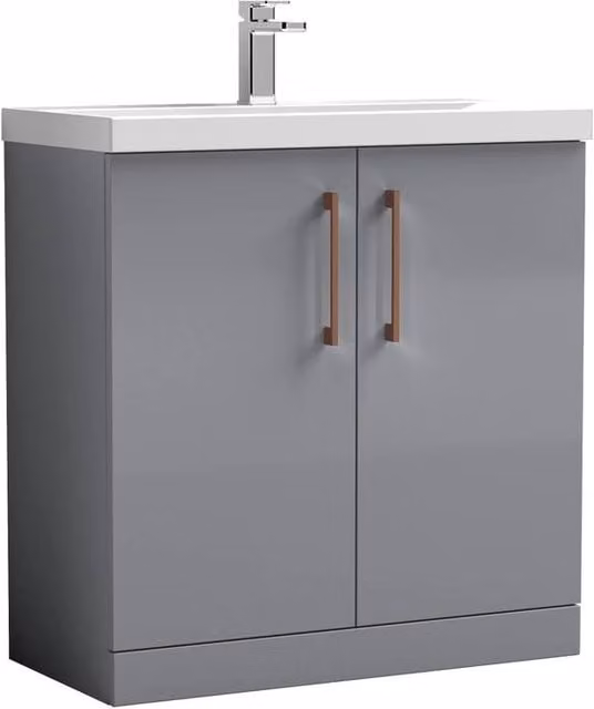 Balterley Contemporary 2-Door Freestanding Bathroom Floor Vanity Unit with Basin in Matt Grey, Width: 80 cm – 1