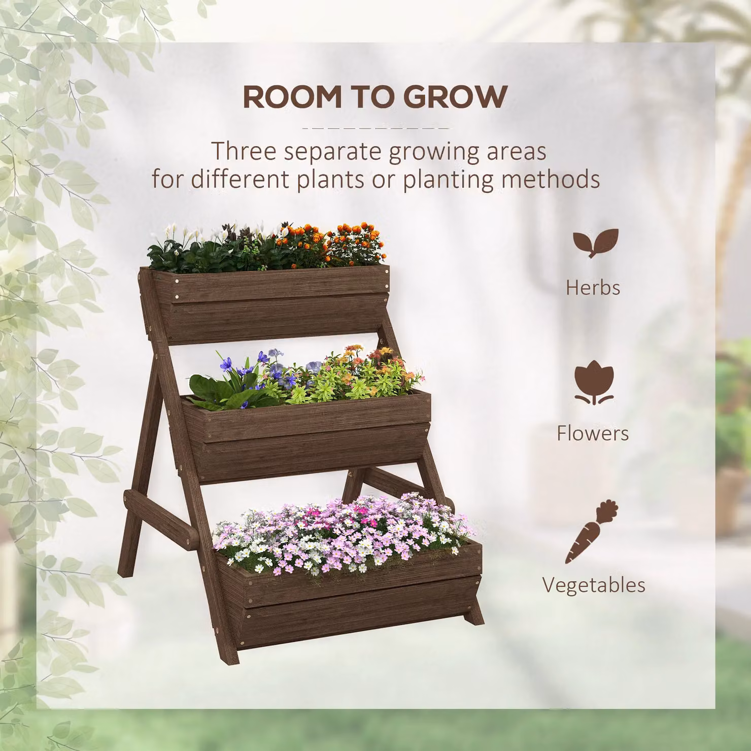 OUTSUNNY 3 Tier Wooden Raised Garden Bed Elevated Planter Box Kit, Brown – 3