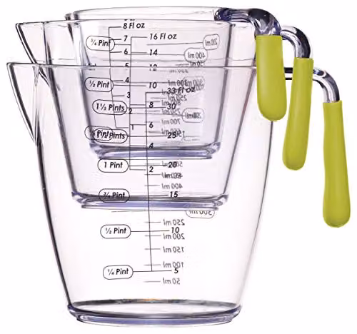 Colourworks 3 Piece Green Transparent Acrylic Measuring Jug Set with Nesting Design and Printed Scale