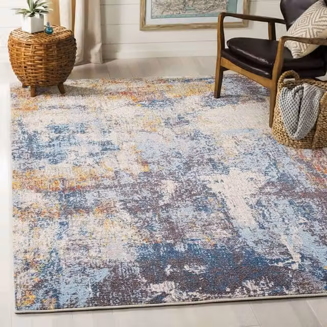 Livabliss Ankara Abstract Modern Marble Rug in Grey and Blue, W: 200 cm, D: 275 cm – 1