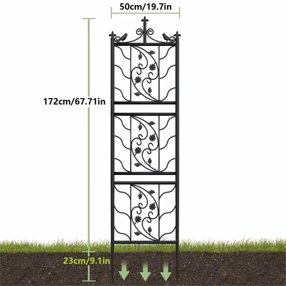 VOGREX 2-Piece Black Metal Bird Leaf Trellis and Heavy Duty Plant Climbing Support Stand – 2