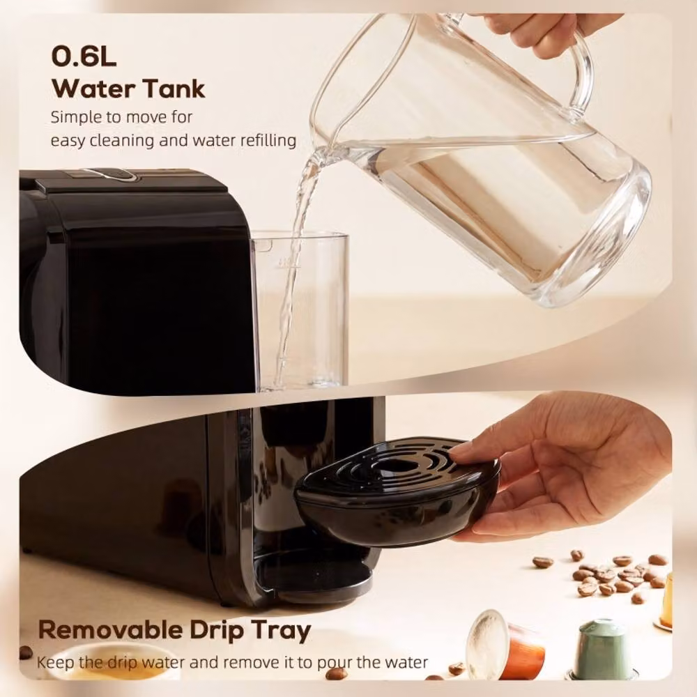 Rolipo Multi Capsule Pod Coffee Machine with 19 Bar Pressure and 0.6 l Removable Tank, Black – 5