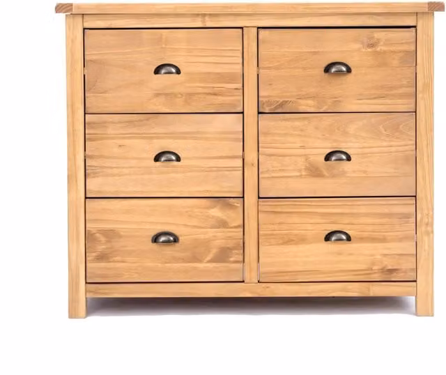 Cabinet Bits Lugo 6 Drawer Chest of Drawers in Brown Pine with Gold Handles
