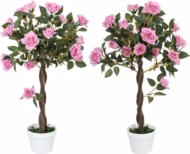 Outsunny Set of 2 Artificial White, Purple and Pink Rose Floral Plants in Pots, Height: 90 cm – 1