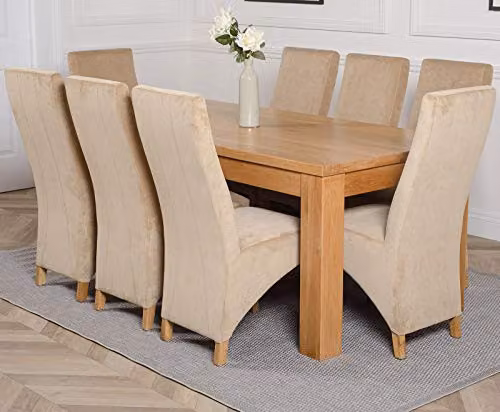 Thats Furniture Dakota Oak Dining Table and 8 Lola Beige Fabric Upholstered Chairs Set, W: 182 cm, D: 92 cm – 1