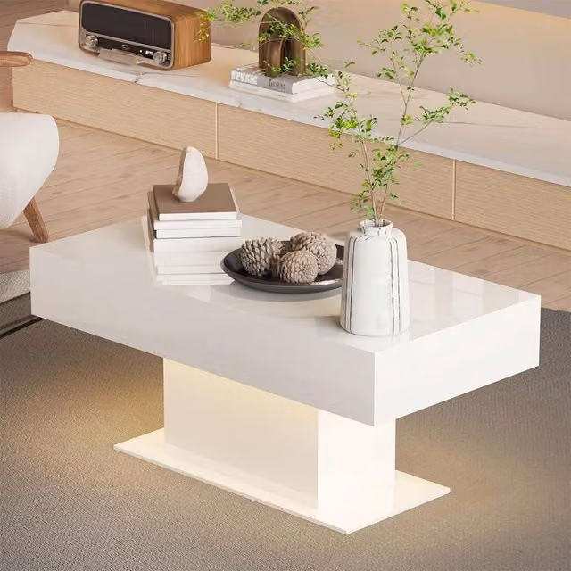 Comfy Living High Gloss LED Coffee Table in White