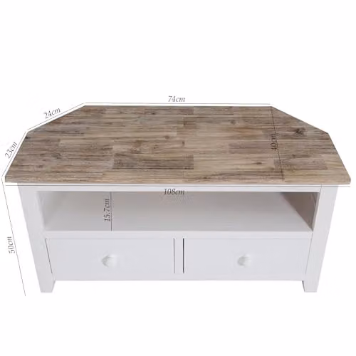 Statement Furniture Florence Wooden Corner TV Stand with 2 Drawers and Shelf in White, W: 108 cm, H: 50 cm, D: 40 cm – 2