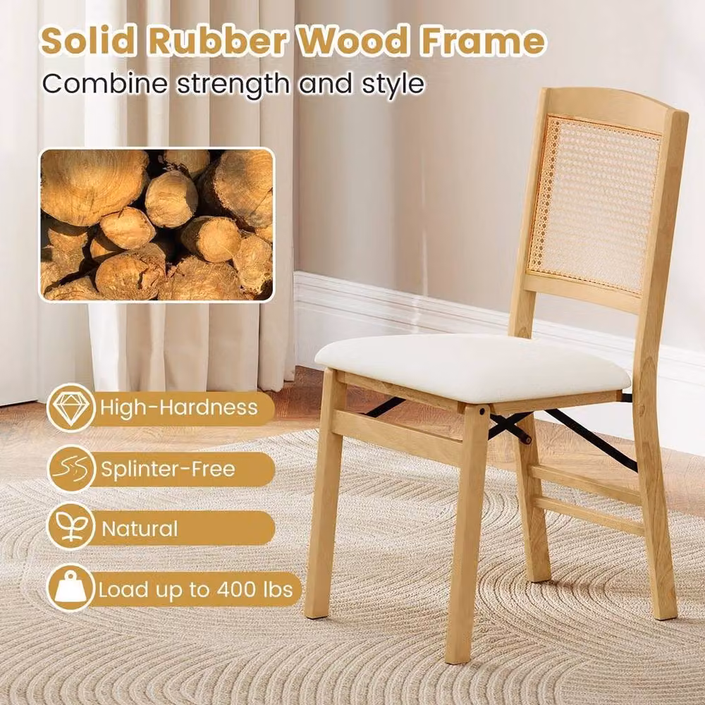 SPETLEK Set of 2 Brown Upholstered Wooden Folding Kitchen Chairs – 2