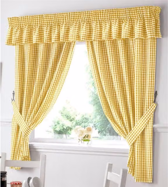 Alan Symonds Yellow Gingham Fabric Pelmet with Rod Pocket