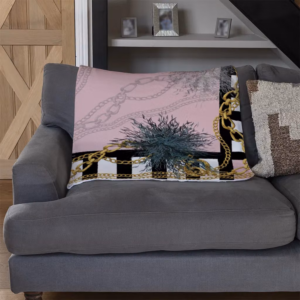 Benjamin Tate Design Chains Geometric Fleece Blanket in Pink and Beige, W/D/H: 120 x 150 cm – 3