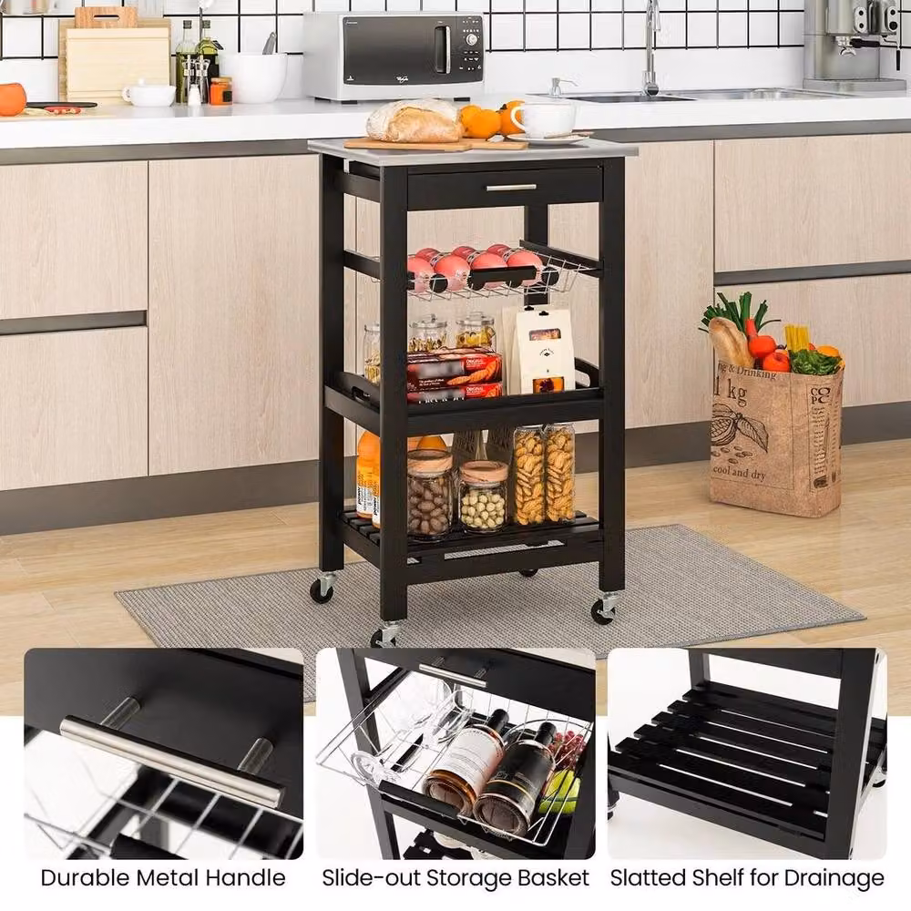 KORVIXA Modern Wheeled Kitchen Storage Trolley Cart in Matt Black – 4