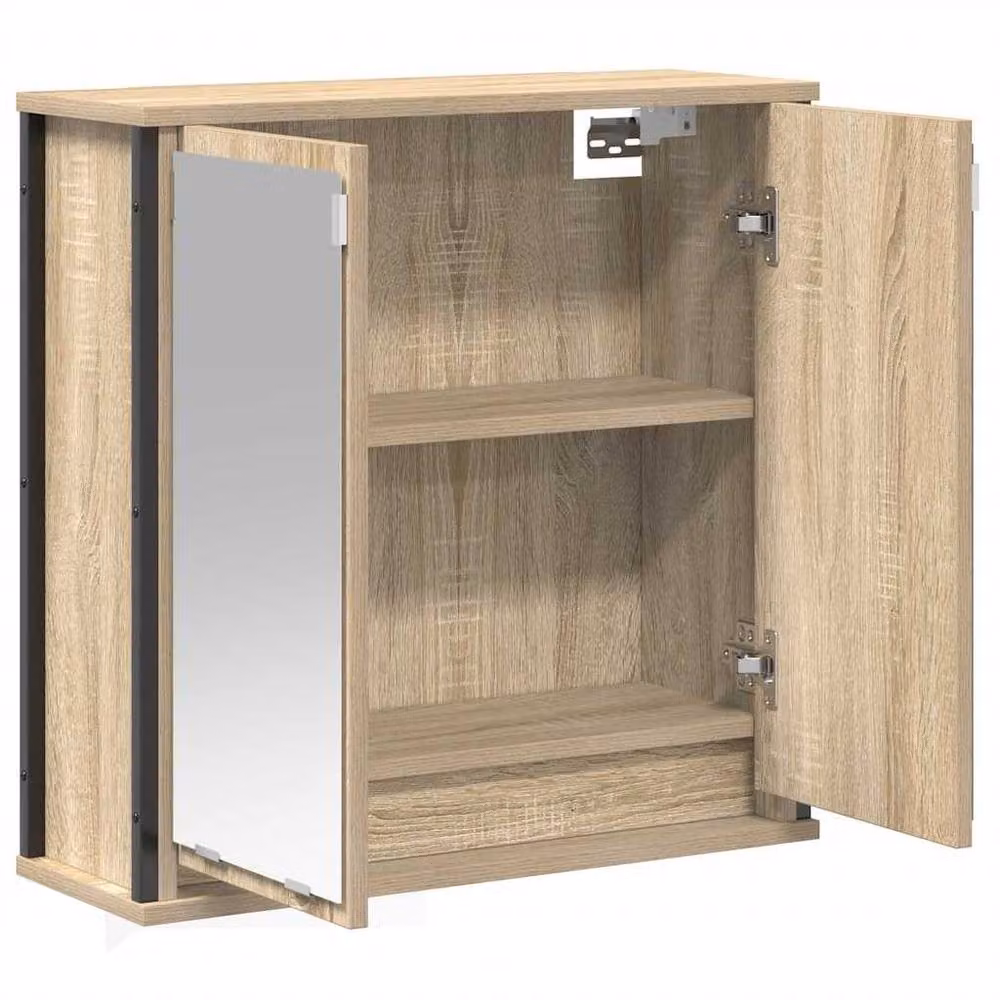 Berkfield Home Decorative Bathroom Wall Cabinet with Mirror in Sonoma Oak Brown, W: 60 cm, H: 60 cm, D: 21 cm – 3
