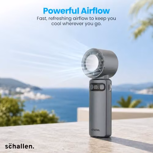Schallen Handheld Fan with Ice Cooling Plate, 100-Speed Portable Rechargeable Mini Fan with 4000mAh Battery and Digital Display, Grey – 2