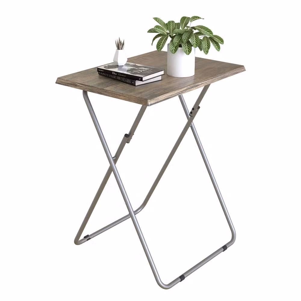 Huhote Brown Folding Coffee Table and Side Table for Small Living Spaces, W: 38.1 cm, D: 47.75 cm, H: 66.04 cm – 2