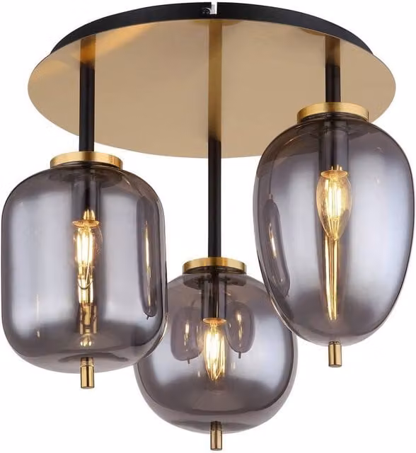 Netlighting Blacky I Globe Ceiling Light with Brass and Grey Smoke Glass Shade, 3x E14 – 1