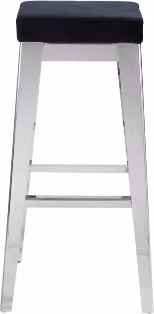 Orsina Black Velvet and Silver Stainless Steel Bar Stool for Kitchen or Patio