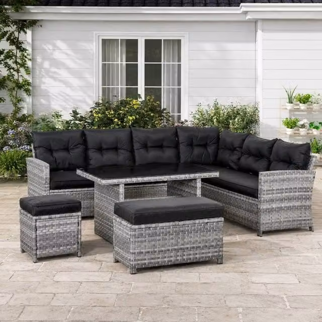 STILVORA 5-Piece Modern Sofa Set with Rattan Design in Grey – 1