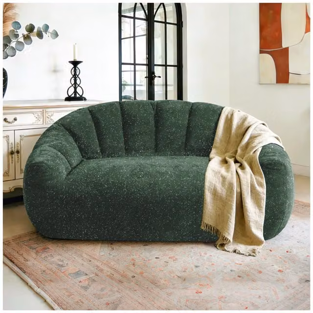 Aosom UK Plush 2-Seater Bean Bag Sofa in Green, W/D/H: 98 x 140 x 61 cm
