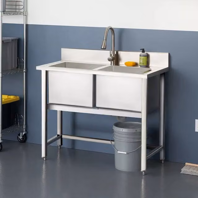 Livingandhome Free Standing Stainless Steel Catering Kitchen Sink in Silver