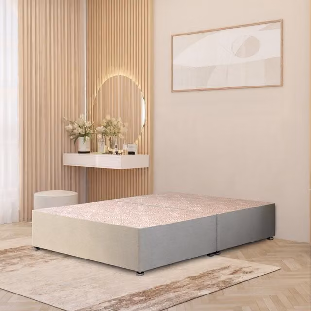 Somnior Beds Ltd Single Divan Bed Base in Beige and Yellow Tweed Fabric with Drawer Options