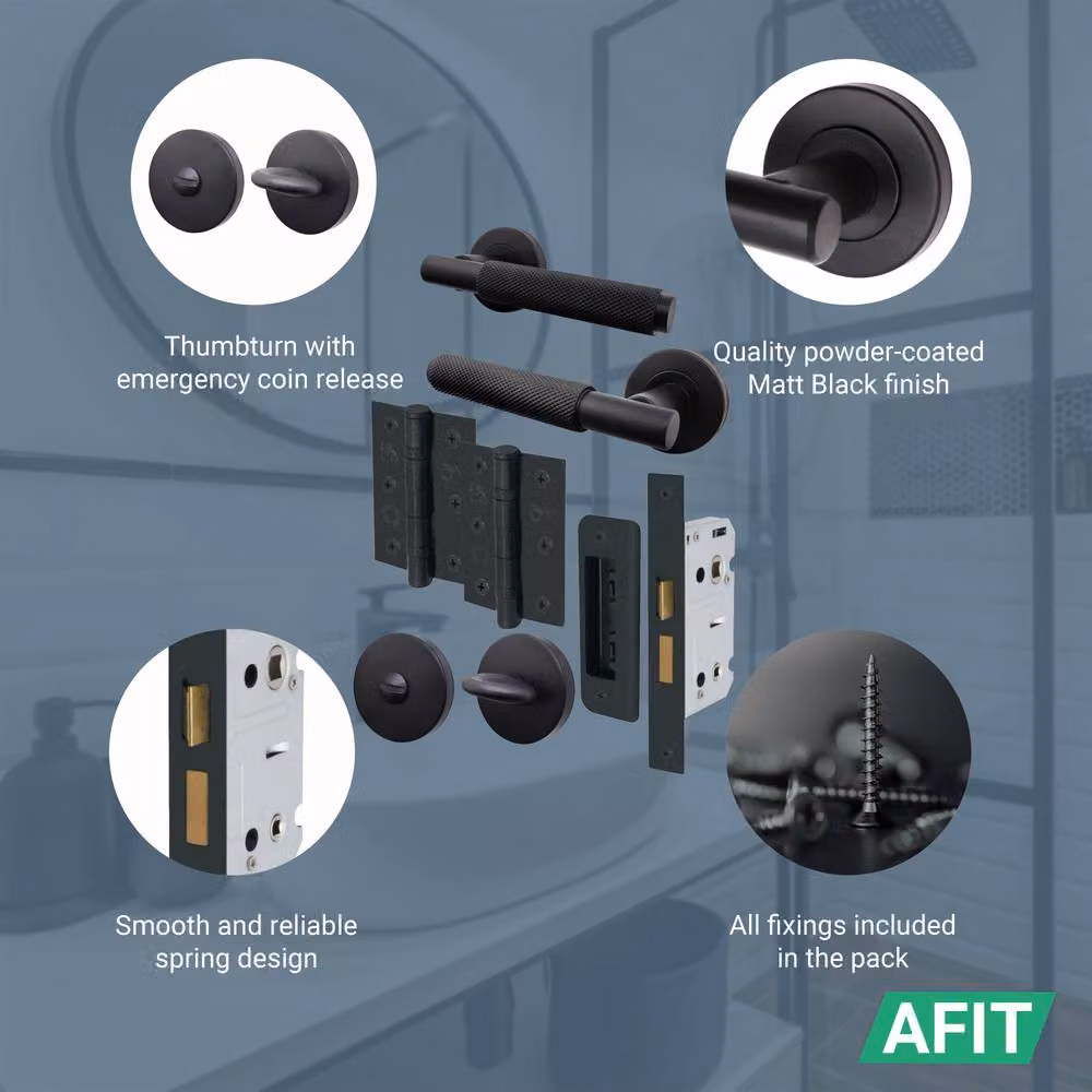 AFIT Matt Black Knurled Aluminium Rosette Door Handle Set, Pack of 2 – 5