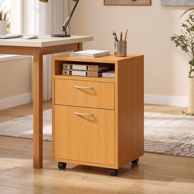 STILVORA Modern Filing Cabinet with Drawer and Shelf in Brown and Beige – 1