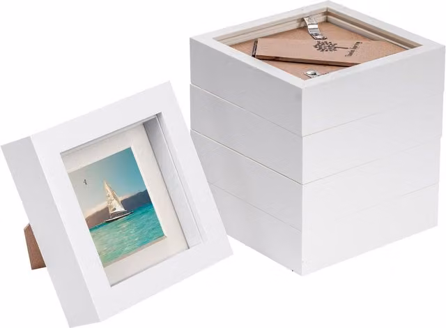 Nicola Spring Pack of 5 White 3D Box Photo Frames with 2x2 inch Mount
