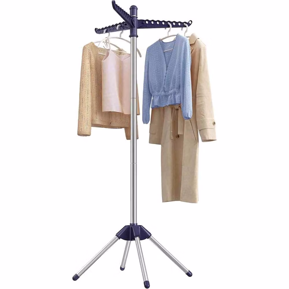 The Bazaarist Folding Laundry Drying Rack with Rotating Arms in Blue and Silver – 2