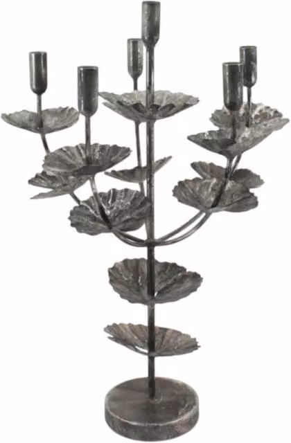 Minster Silver Metal Floral Taper Candle Holder, W: 36 cm, D: 34 cm, H: 57 cm