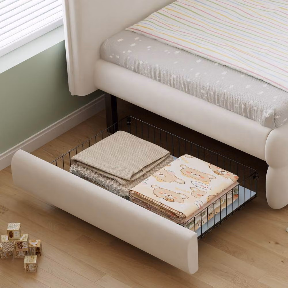 Matteo Beige Velvet Upholstered Single Bed with Storage Drawers, W/D/H: 90 x 190 cm – 3