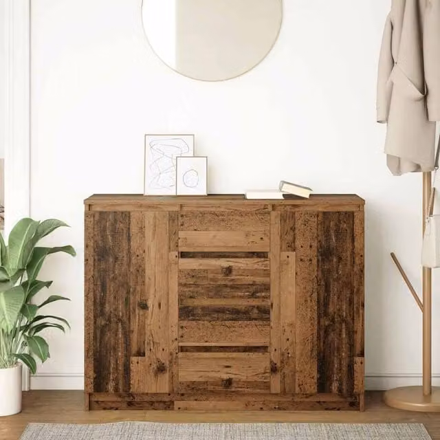 Berkfield Home Rustic Sideboard with Drawers in Brown Old Wood, W/D/H: 100.5 x 35 x 76 cm