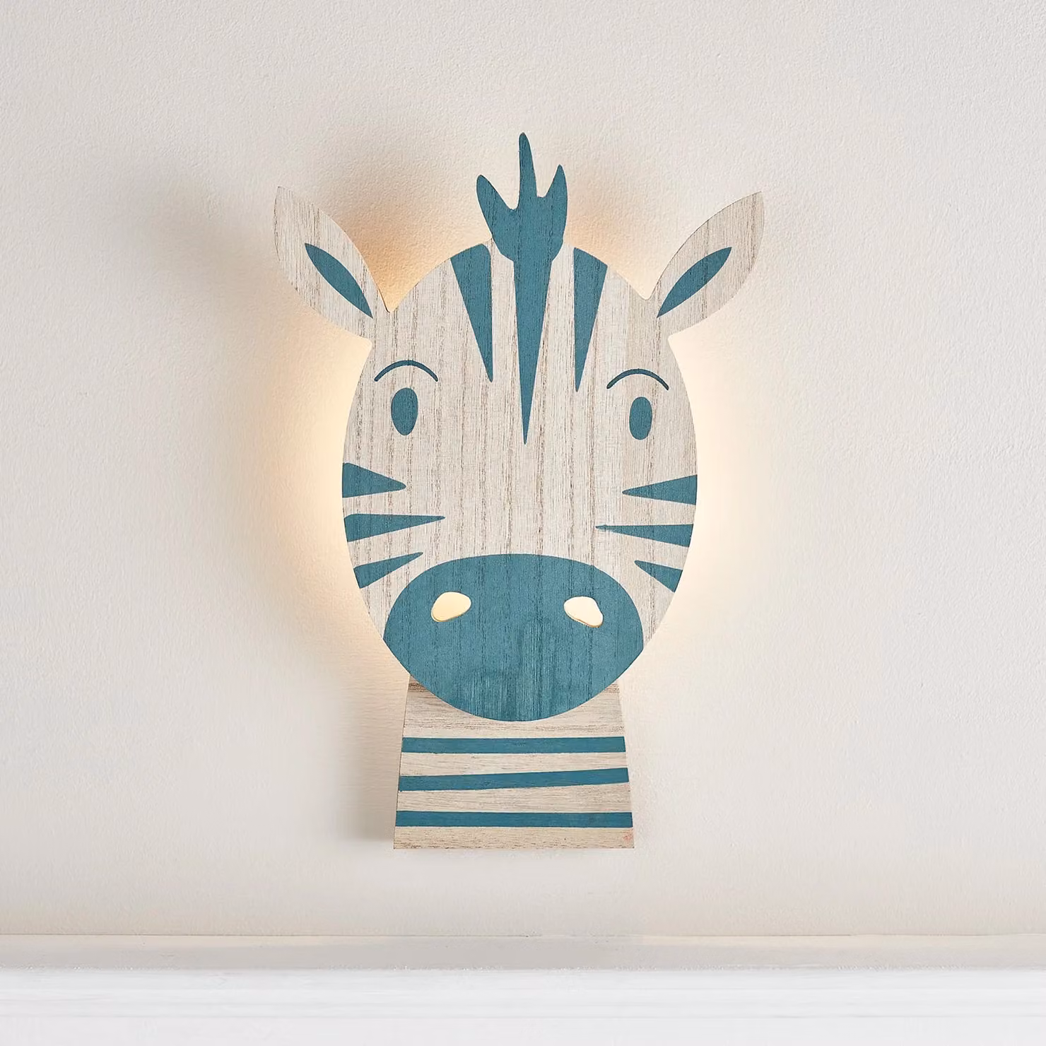 Lights4fun Battery Operated LED Zebra Childrens Wall Light in Blue, White and Multicolour with Remote and Timer