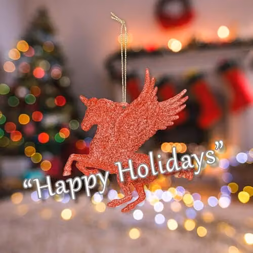 VFM e-Store Red Glitter Flying Unicorn Hanging Christmas Tree Decoration, Height: 21.5 cm – 4