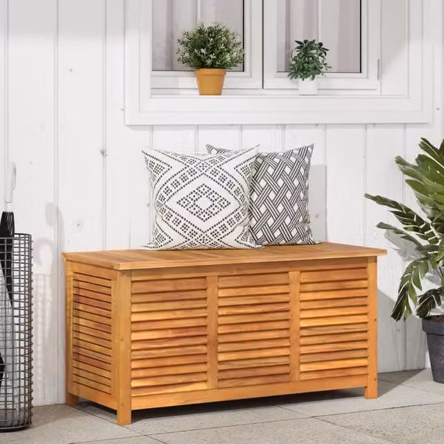 Berkfield Home Garden Brown Acacia Wood Louver Storage Box W: 113 cm, D: 50 cm, H: 56 cm