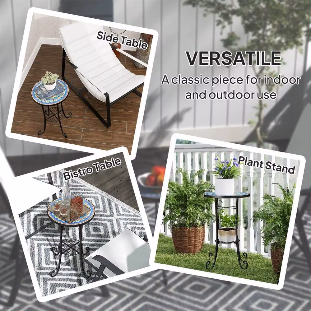 EONLION Round Mosaic Ceramic Garden Side Table in Blue, Diameter: 100 cm – 4