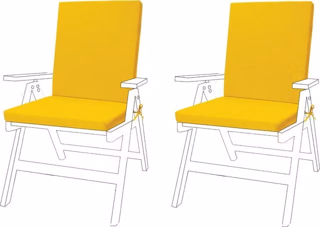 Gardenista Yellow Water Repellent Outdoor High Back Garden Chair Seat Cushion Pads with Ties, Pack of 2