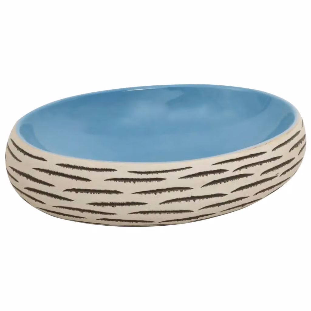 Berkfield Home Oval Ceramic Countertop Basin in Blue and Multicolour, W: 59 cm, D: 40 cm, H: 15 cm – 2