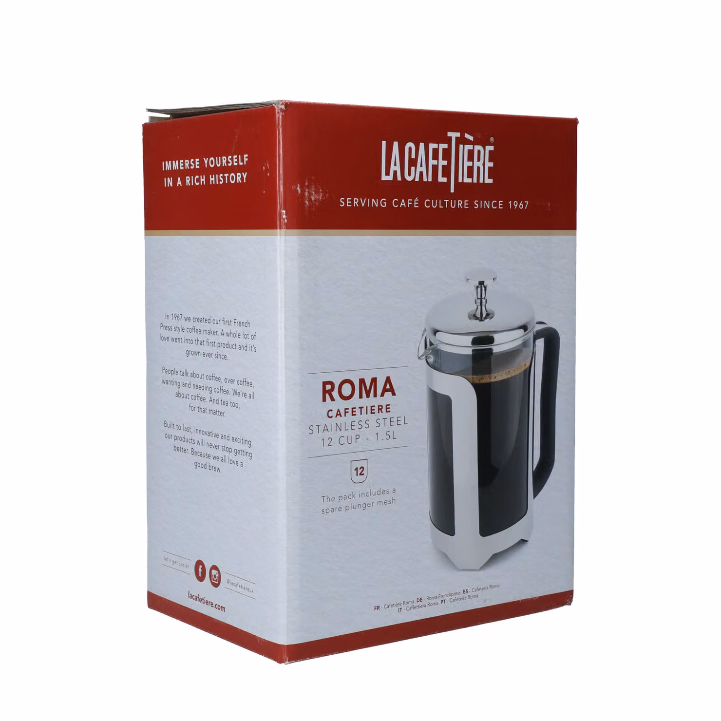La Cafetiere Roma Stainless Steel 12 Cup French Press Coffee Maker, Silver – 6