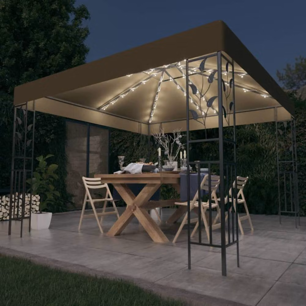 Berkfield Home Gazebo with LED String Lights, Taupe, W/D: 3 x 3 m – 2