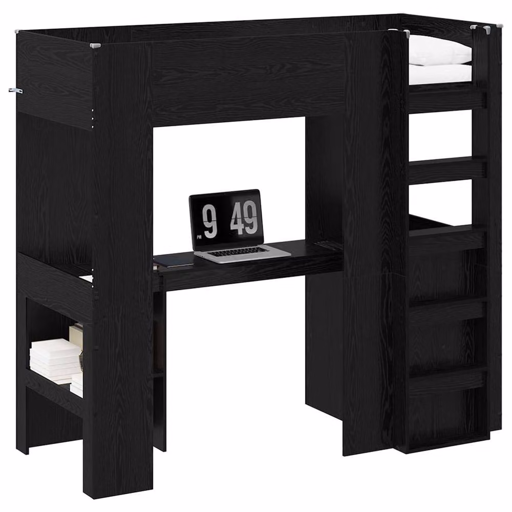 Berkfield Home Loft Bed Frame with Desk in Black Oak, W: 75 cm, L: 190 cm, Engineered Wood – 2