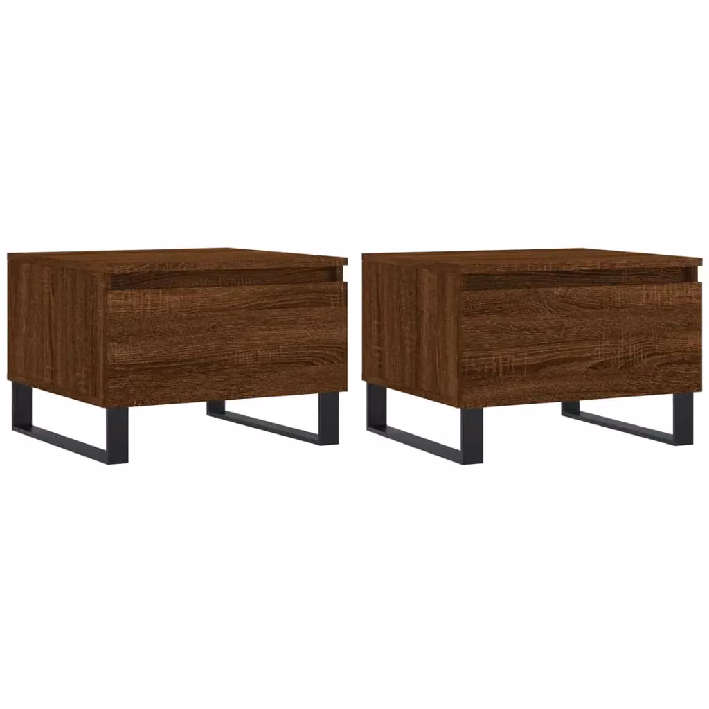 Berkfield Home Set of 2 Modern Square Coffee Tables in Brown Oak, W/D/H: 50 x 46 x 35 cm – 1