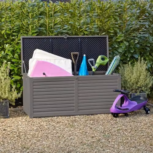 Garden Gear Grey Lockable Polypropylene Patio Storage Box with Sit-on Lid and 490 Litre Capacity – 3