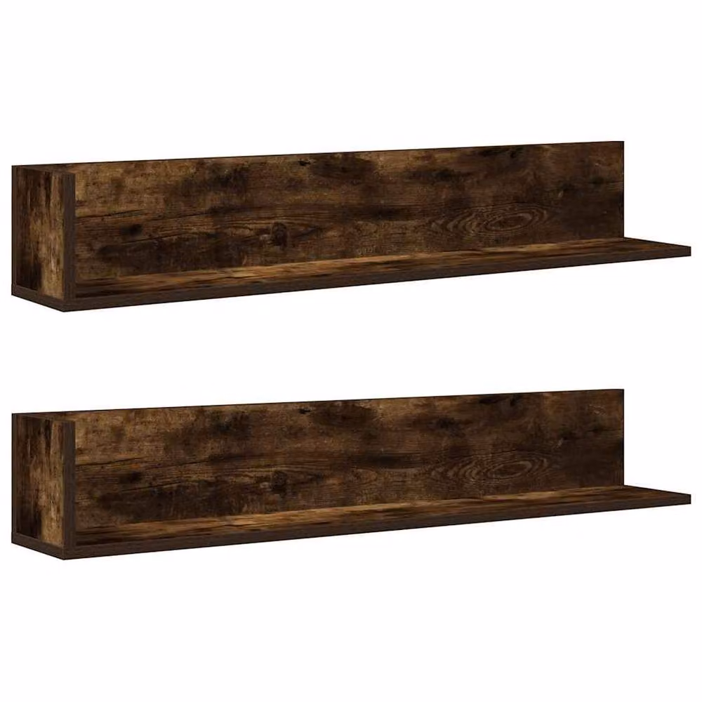Berkfield Home Decorative Wall Shelves, 2 Piece Set, Smoked Oak Brown, W: 100 cm, D: 16.5 cm, H: 16.5 cm – 3