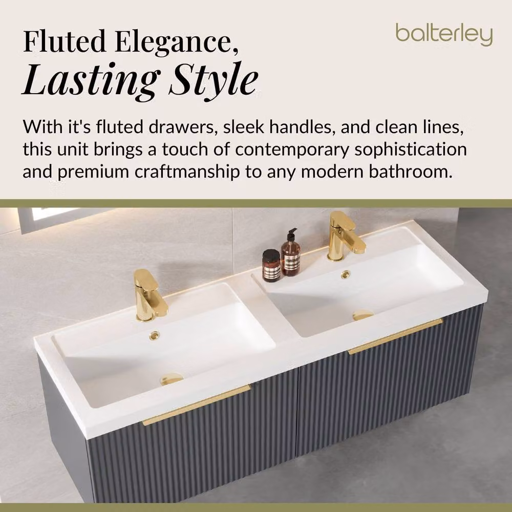 Balterley Fluted Front Wall Hung 2 Drawer Vanity Basin Unit, Dark Grey, W: 120 cm, D: 39.9 cm, H: 120 cm – 3