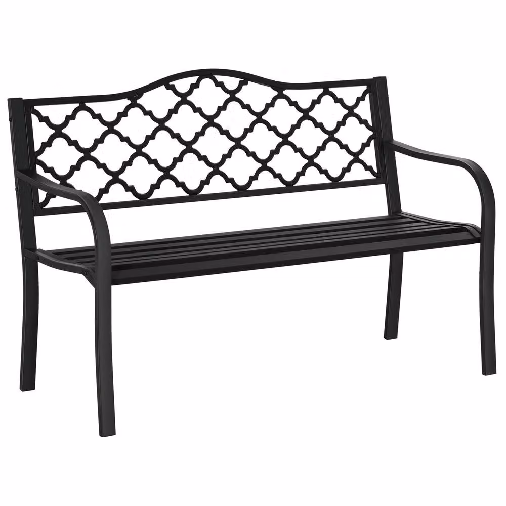 OUTSUNNY Cast Aluminium 2 Seater Garden Bench in Black Verdigris Antique Style – 2