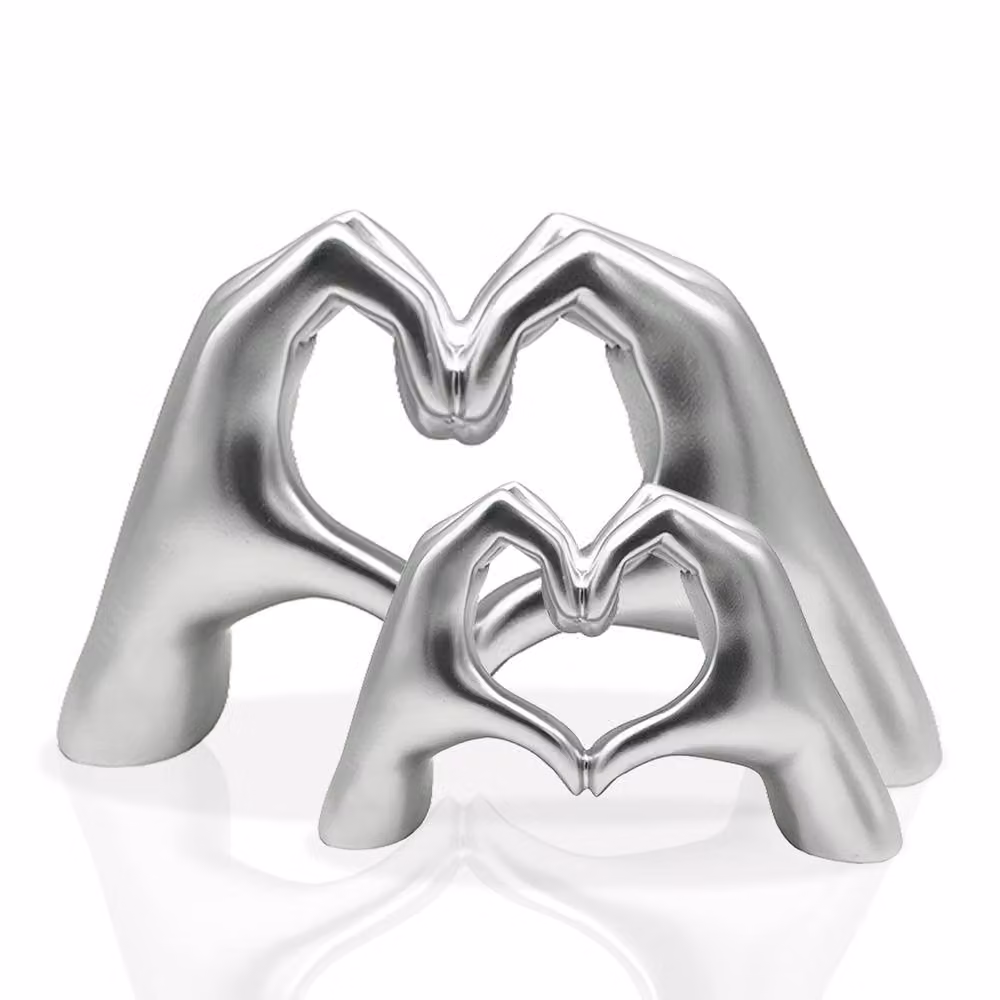 Huhote Silver Resin Heart Hands Love Gesture Sculpture Set of 2 for Home or Office Decor – 2